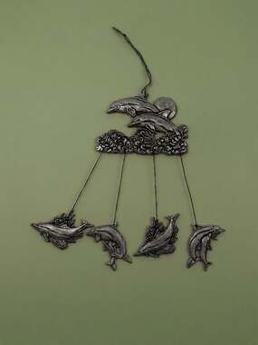 Vintage 1993 Carson Pewter Dolphins Wind Chime 16”